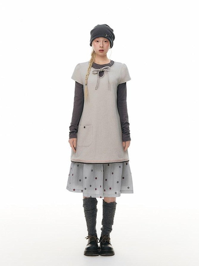 NAPSNAPS Polka Dot Pleated Tulip High Waist Vintage Women&