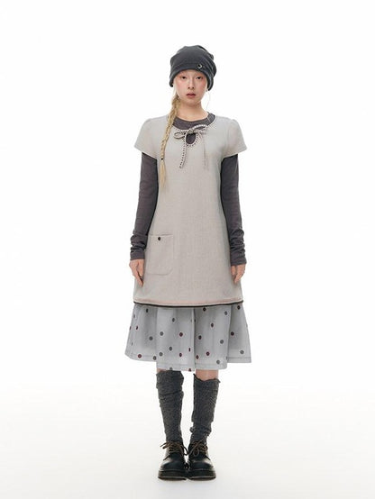 NAPSNAPS Polka Dot Pleated Tulip High Waist Vintage Women&