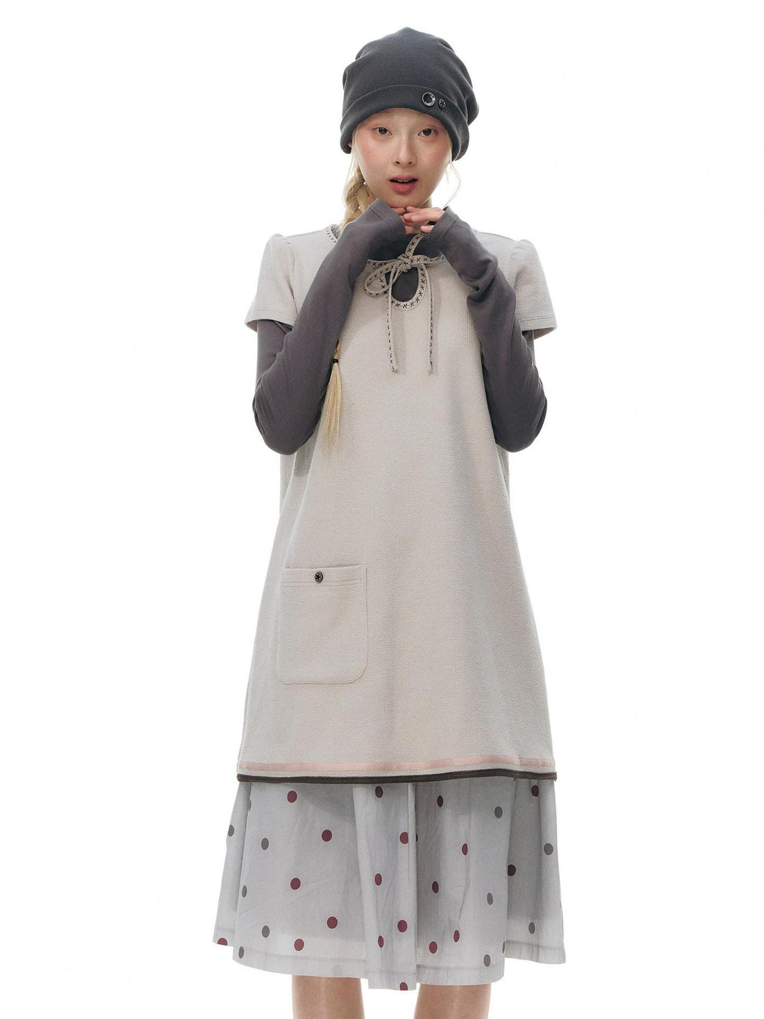 NAPSNAPS Polka Dot Pleated Tulip High Waist Vintage Women&