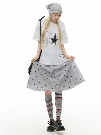 NAPSNAPS Polka Dot Pleated Tulip High Waist Vintage Women&