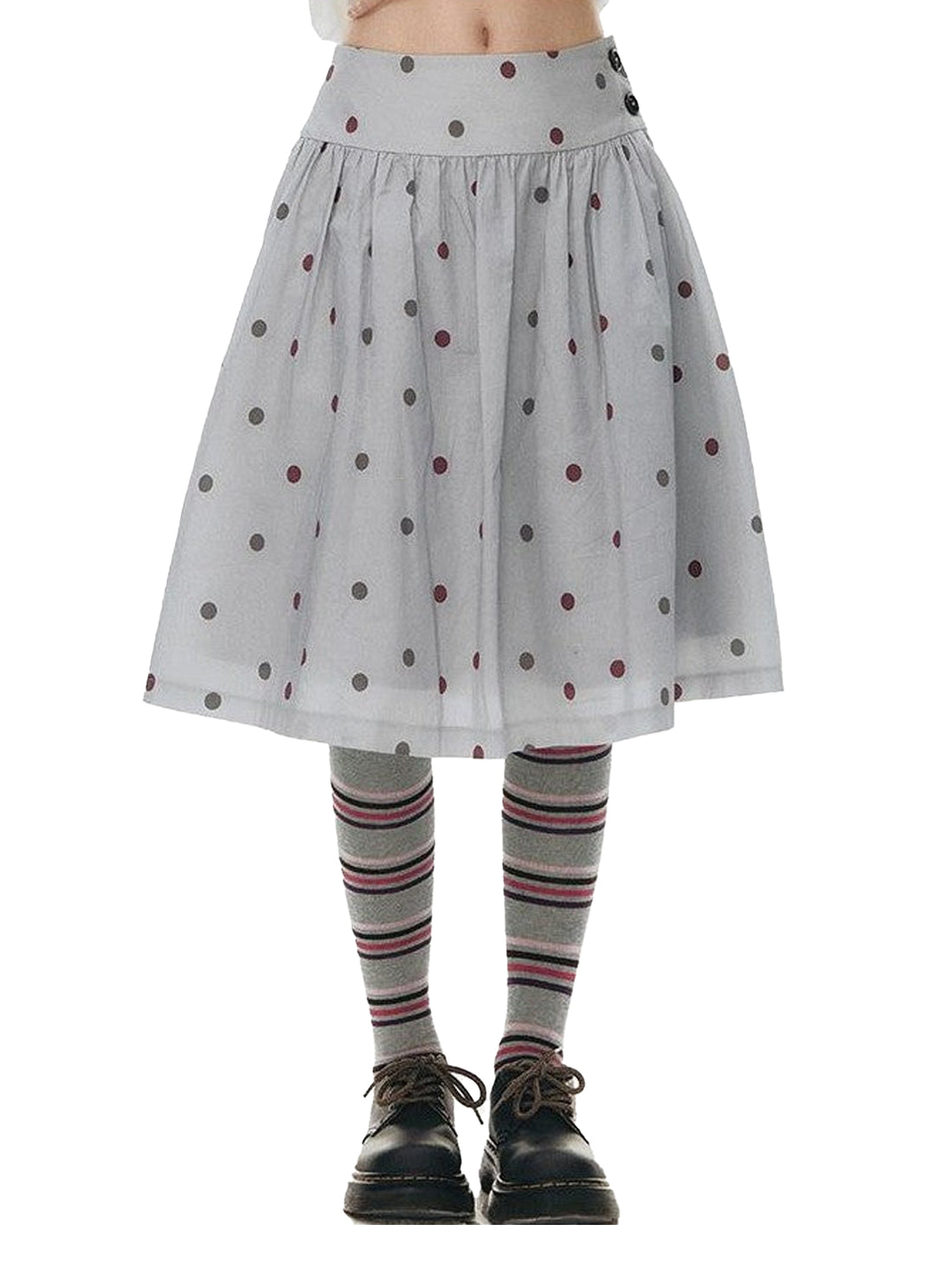 NAPSNAPS Polka Dot Pleated Tulip High Waist Vintage Women&