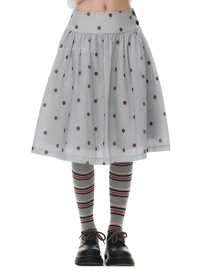 NAPSNAPS Polka Dot Pleated Tulip High Waist Vintage Women&