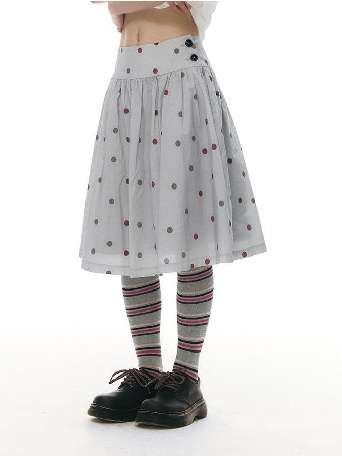 NAPSNAPS Polka Dot Pleated Tulip High Waist Vintage Women&