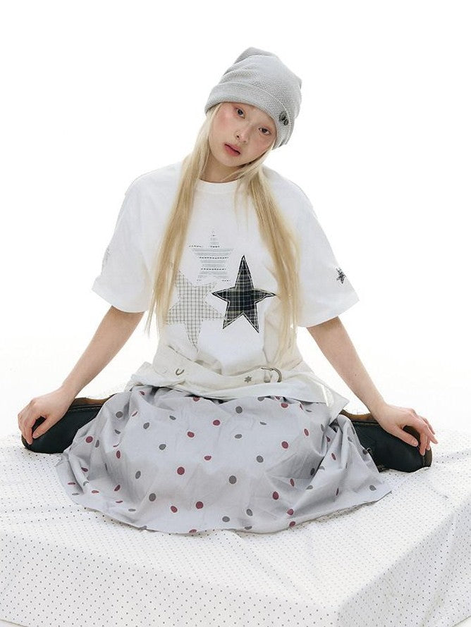 NAPSNAPS Polka Dot Pleated Tulip High Waist Vintage Women&