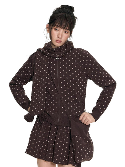 NAPSNAPS Polka Dot Pom Pom Knitted Double Layer Women&