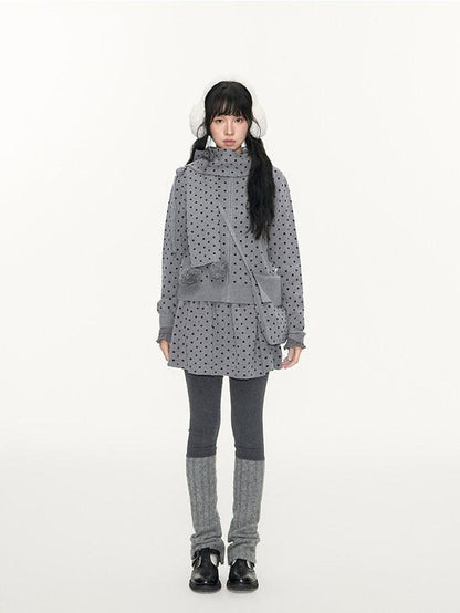 NAPSNAPS Polka Dot Pom Pom Knitted Double Layer Women&