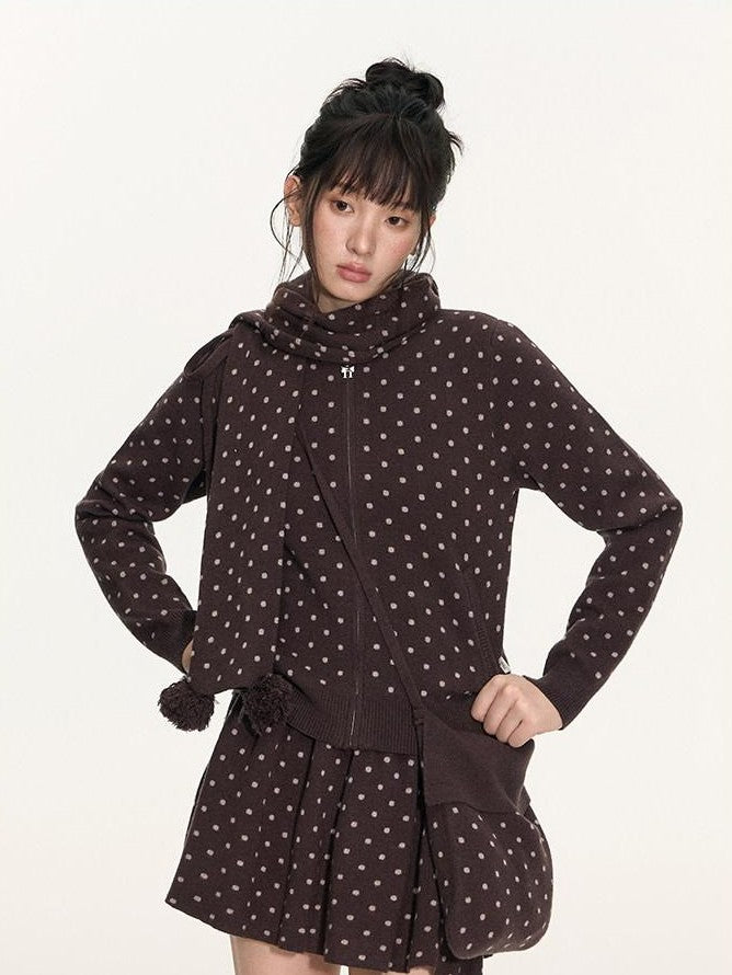 NAPSNAPS Polka Dot Pom Pom Knitted Double Layer Women&