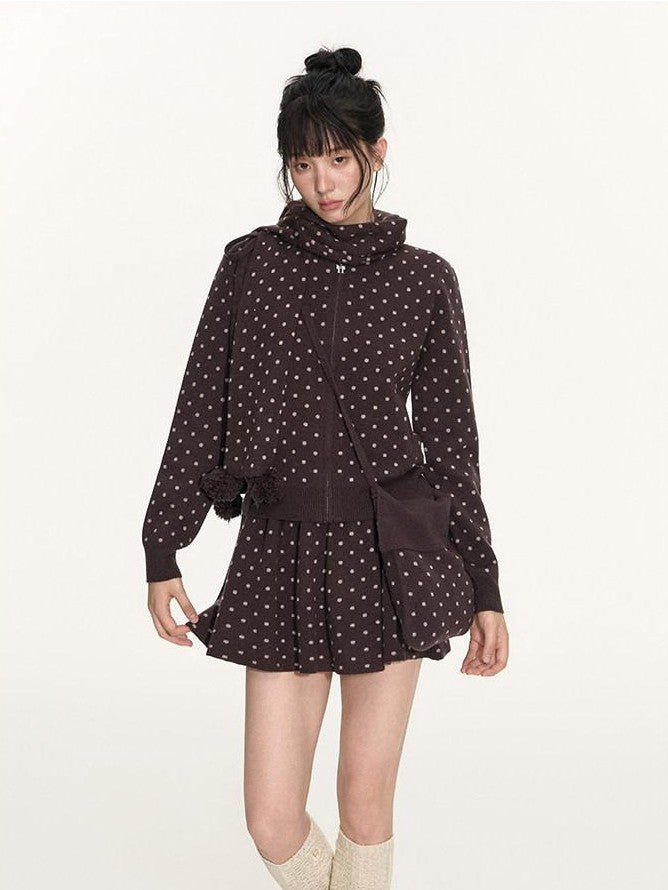NAPSNAPS Polka Dot Pom Pom Knitted Double Layer Women&