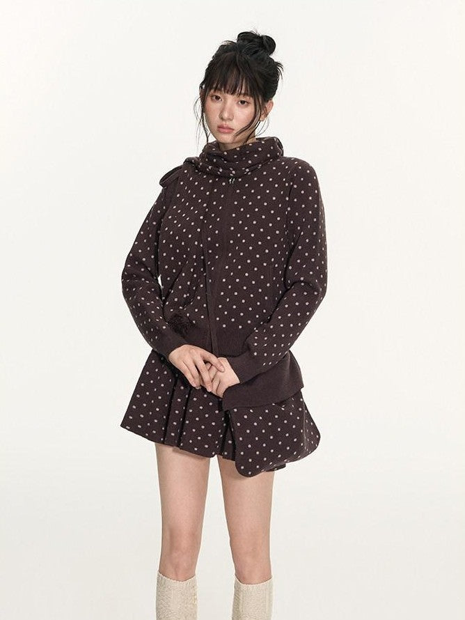 NAPSNAPS Polka Dot Pom Pom Knitted Double Layer Women&