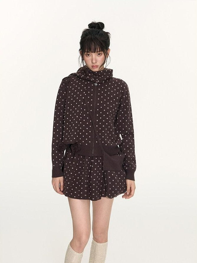 NAPSNAPS Polka Dot Pom Pom Knitted Double Layer Women&