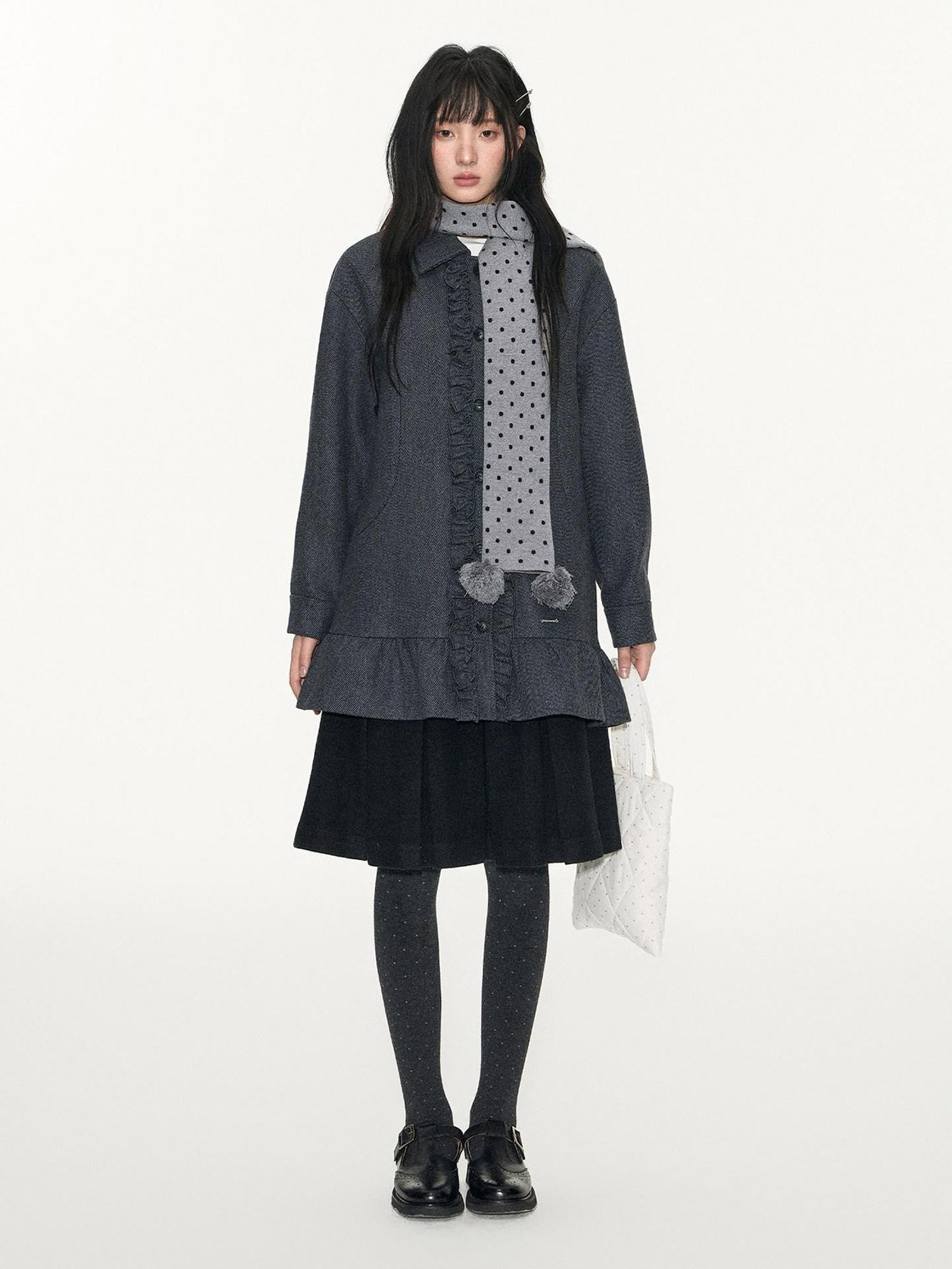 NAPSNAPS Polka Dot Pom Pom Knitted Double Layer Women&