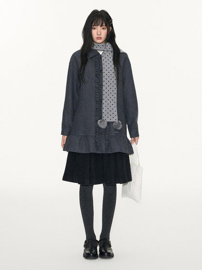 NAPSNAPS Polka Dot Pom Pom Knitted Double Layer Women&