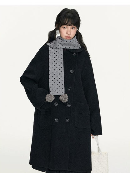 NAPSNAPS Polka Dot Pom Pom Knitted Double Layer Women&