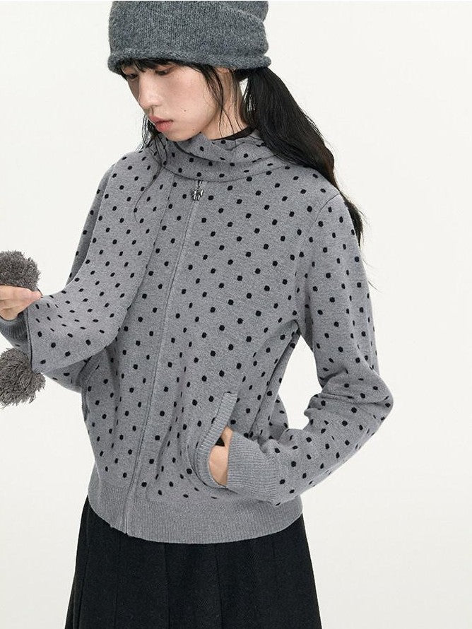 NAPSNAPS Polka Dot Pom Pom Knitted Double Layer Women&