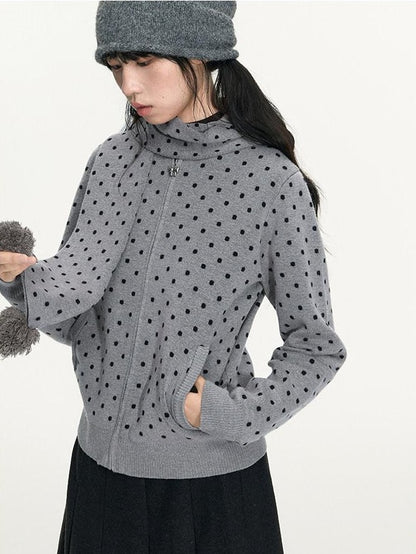 NAPSNAPS Polka Dot Pom Pom Knitted Double Layer Women&