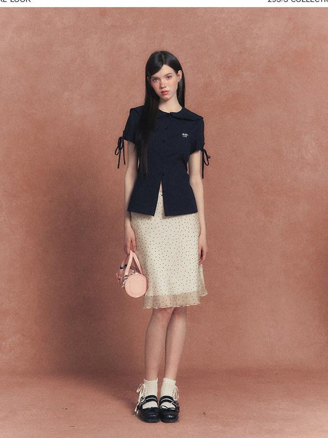 NAPSNAPS Polka Dot Print Lace A Line Mid Waist Women&
