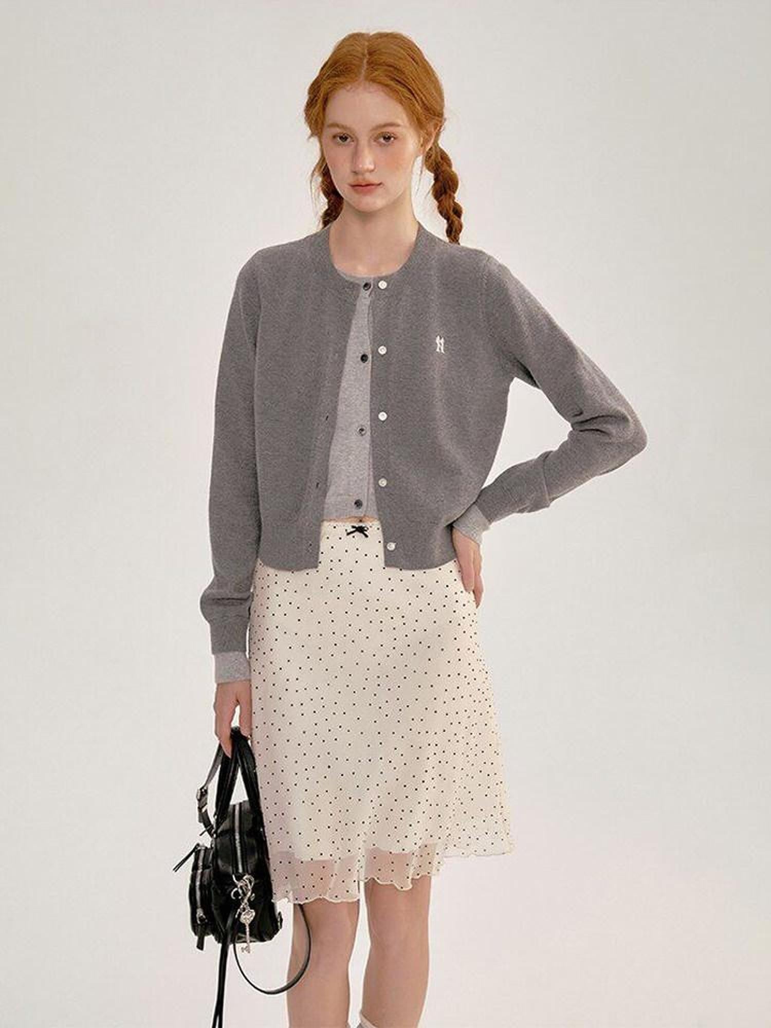 NAPSNAPS Polka Dot Print Lace A Line Mid Waist Women&