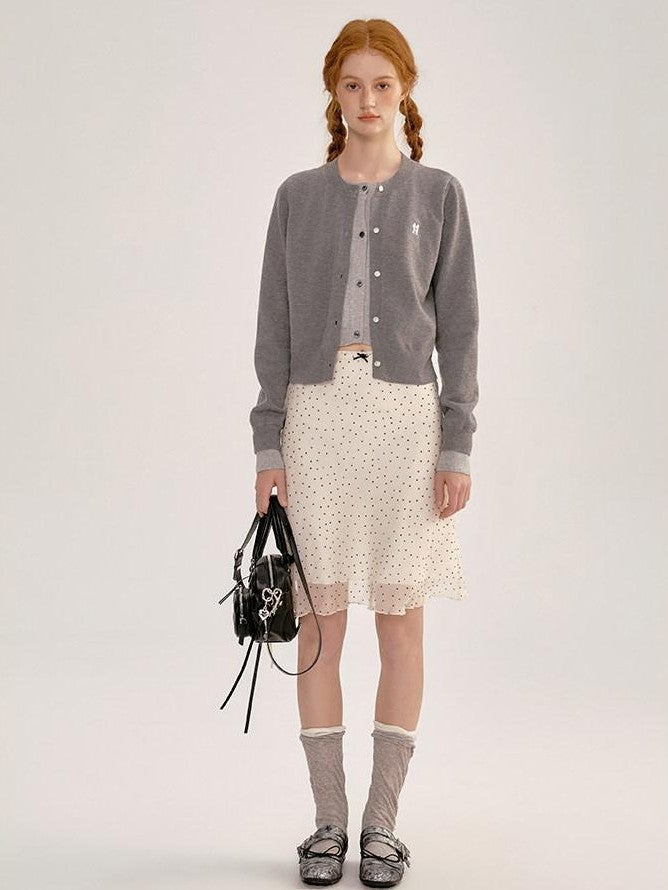 NAPSNAPS Polka Dot Print Lace A Line Mid Waist Women&