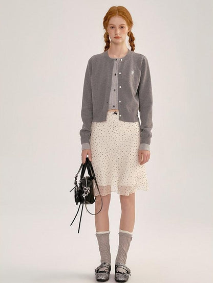 NAPSNAPS Polka Dot Print Lace A Line Mid Waist Women&