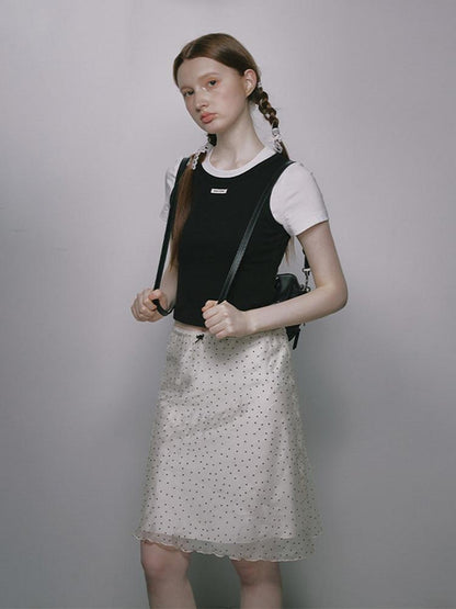 NAPSNAPS Polka Dot Print Lace A Line Mid Waist Women&