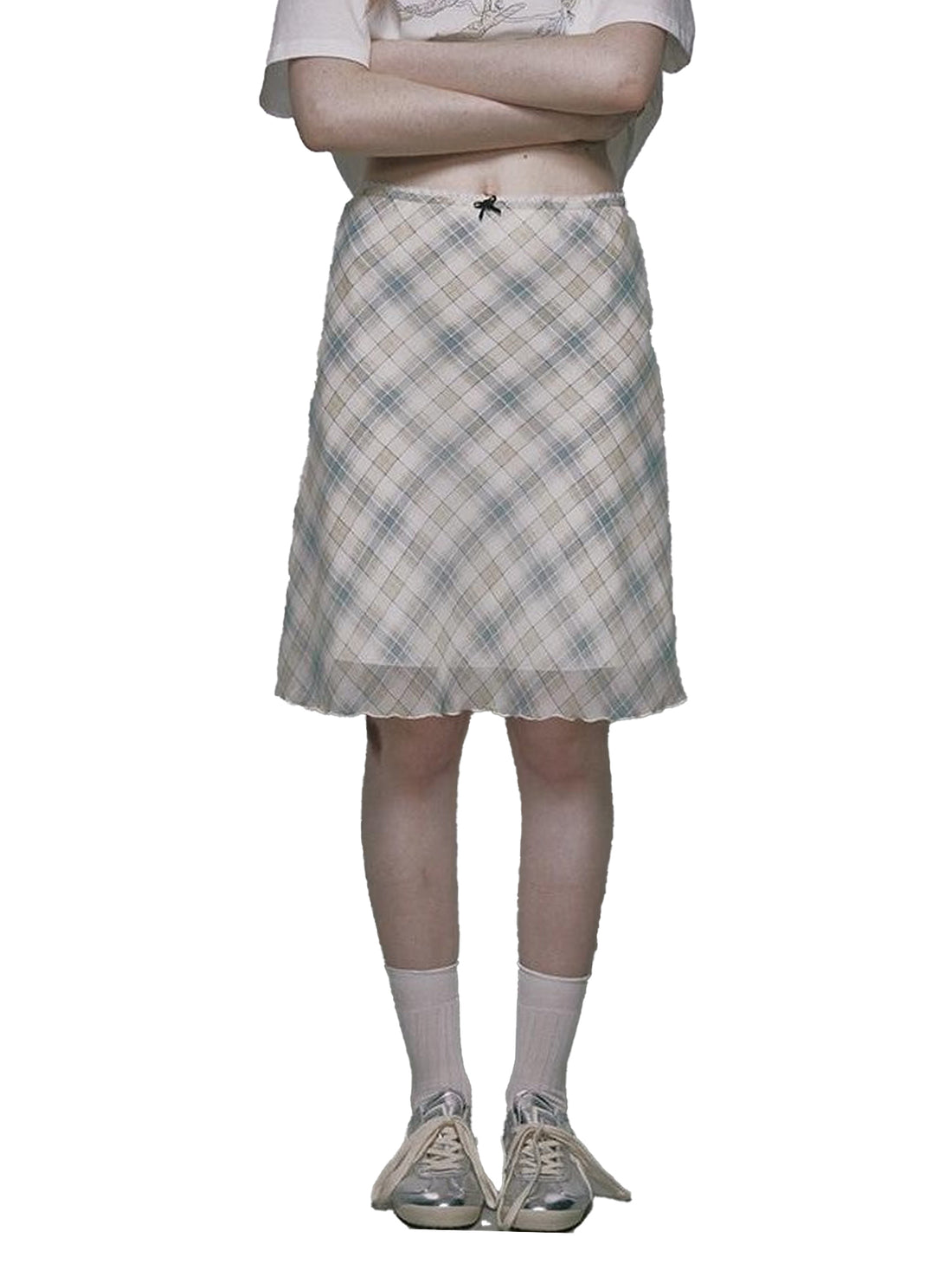 NAPSNAPS Polka Dot Print Lace A Line Mid Waist Women&