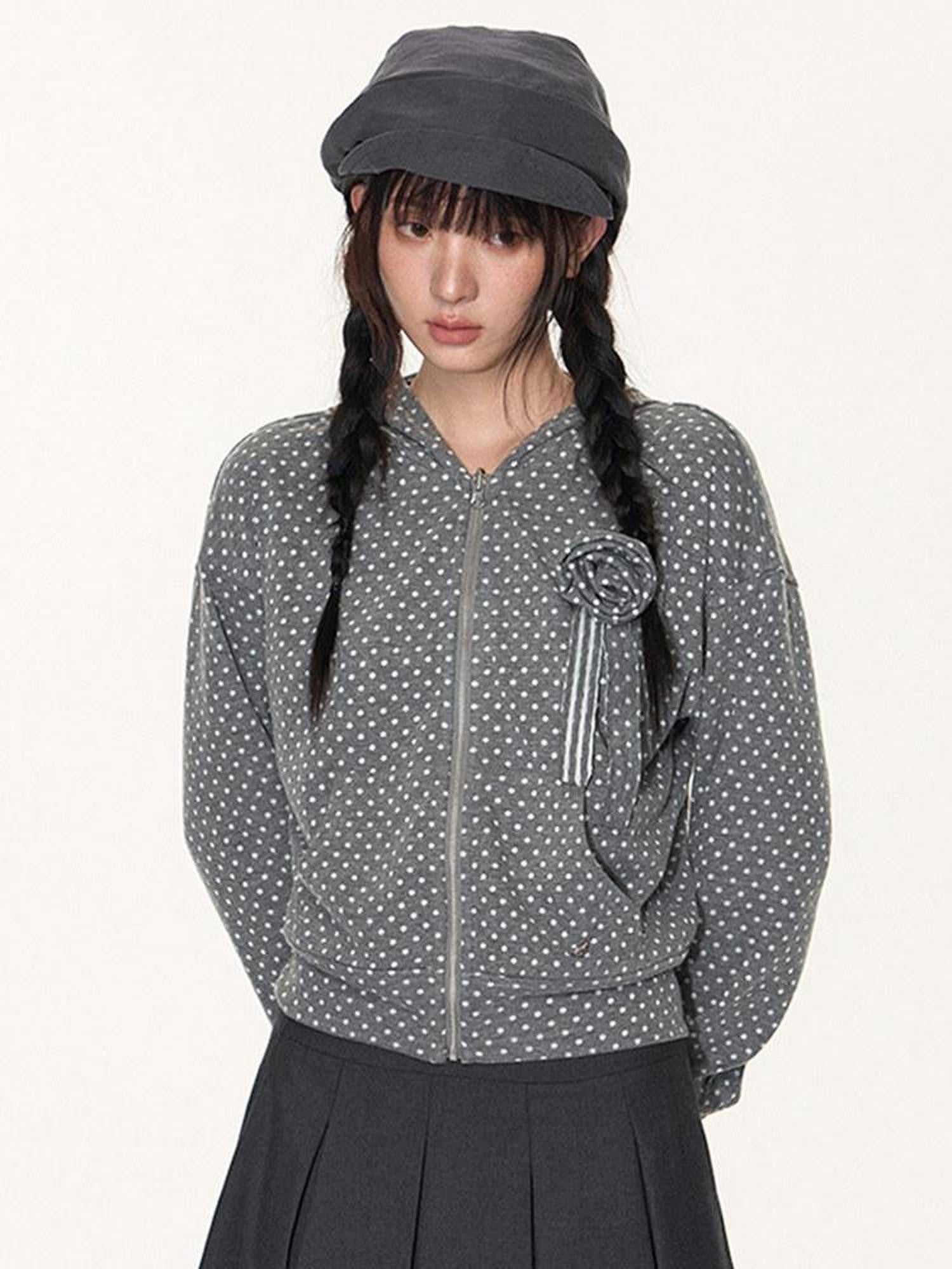 NAPSNAPS Polka Dot Reversible Rabbit Ear Zip Up Women&