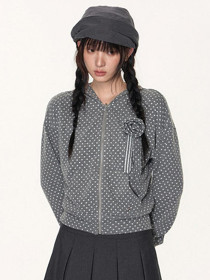 NAPSNAPS Polka Dot Reversible Rabbit Ear Zip Up Women&