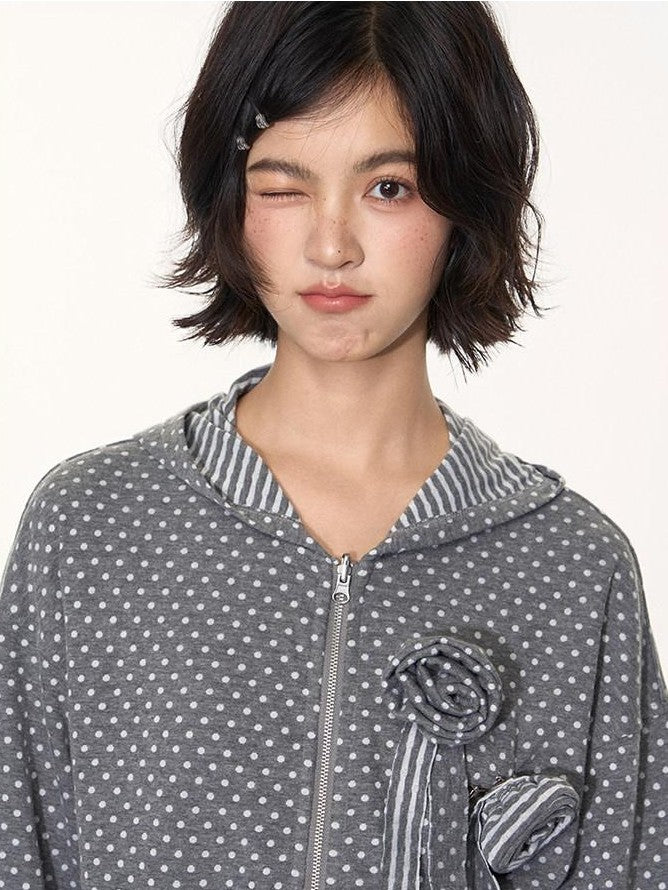 NAPSNAPS Polka Dot Reversible Rabbit Ear Zip Up Women&