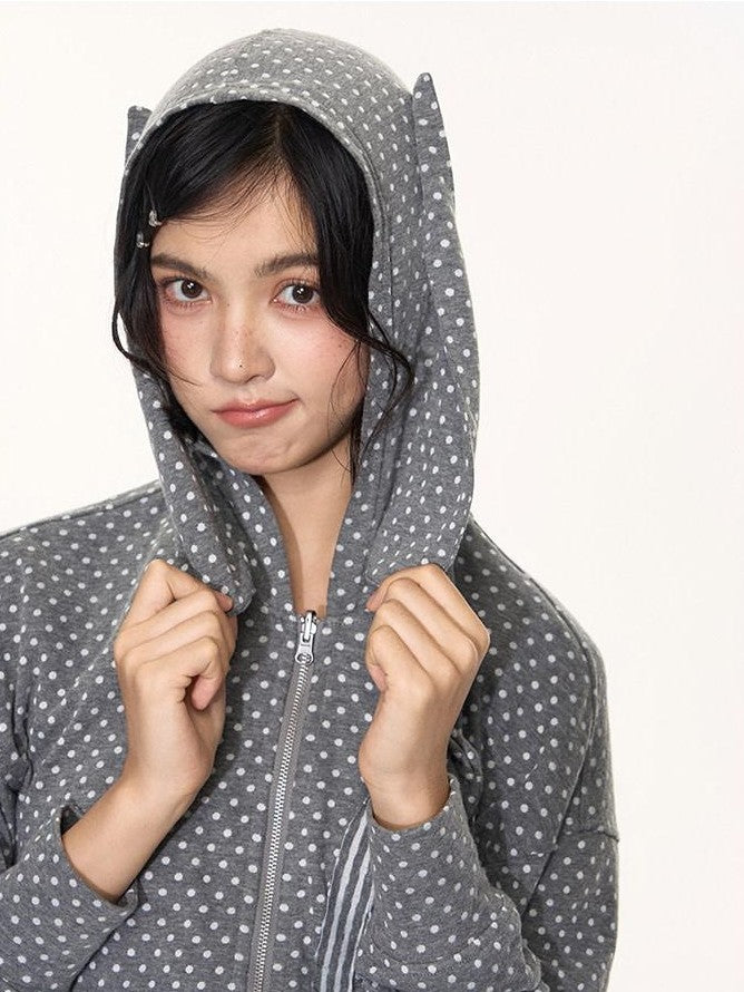 NAPSNAPS Polka Dot Reversible Rabbit Ear Zip Up Women&