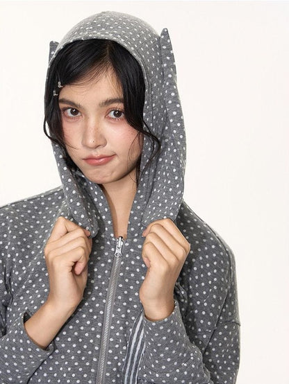NAPSNAPS Polka Dot Reversible Rabbit Ear Zip Up Women&