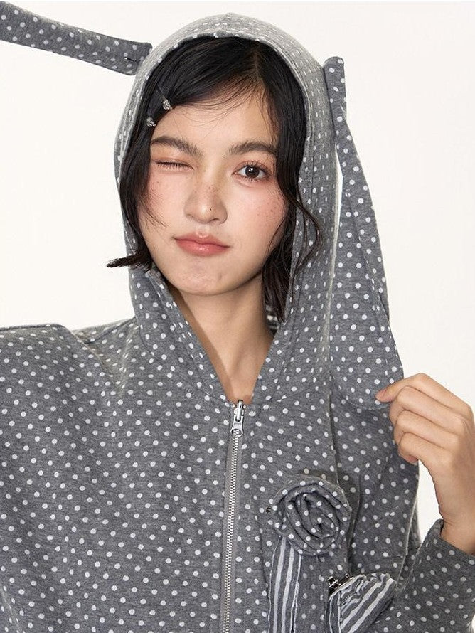 NAPSNAPS Polka Dot Reversible Rabbit Ear Zip Up Women&