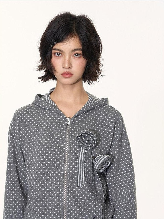 NAPSNAPS Polka Dot Reversible Rabbit Ear Zip Up Women&