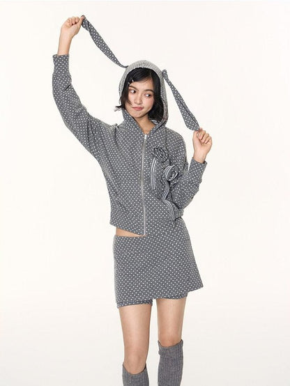 NAPSNAPS Polka Dot Reversible Rabbit Ear Zip Up Women&