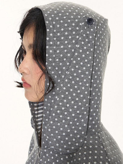 NAPSNAPS Polka Dot Reversible Rabbit Ear Zip Up Women&