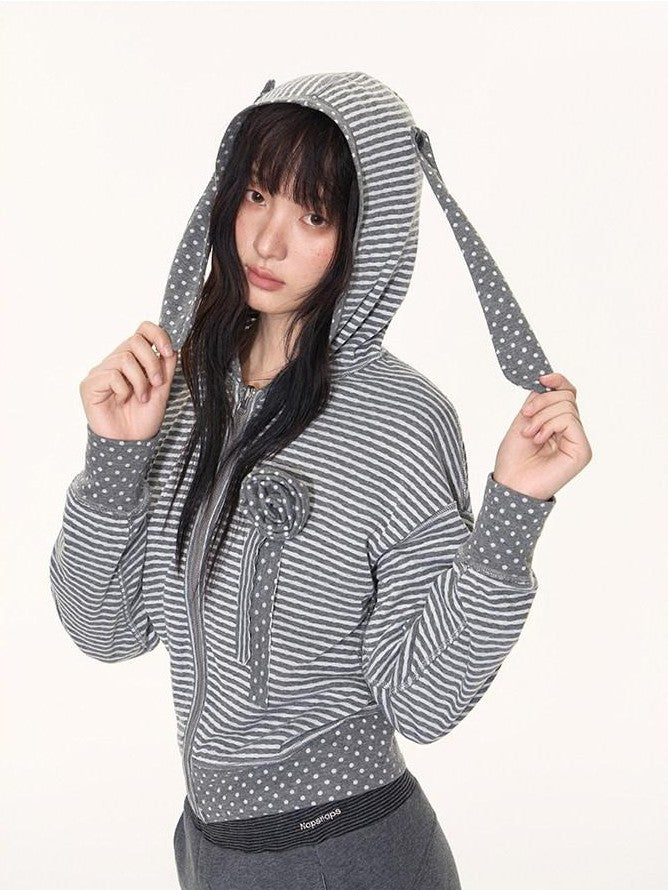 NAPSNAPS Polka Dot Reversible Rabbit Ear Zip Up Women&