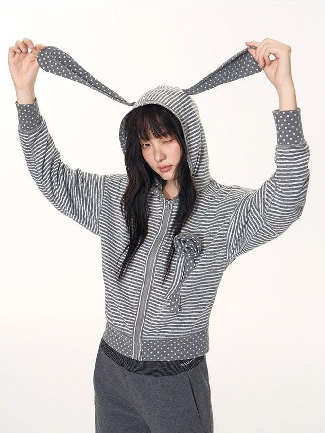 NAPSNAPS Polka Dot Reversible Rabbit Ear Zip Up Women&
