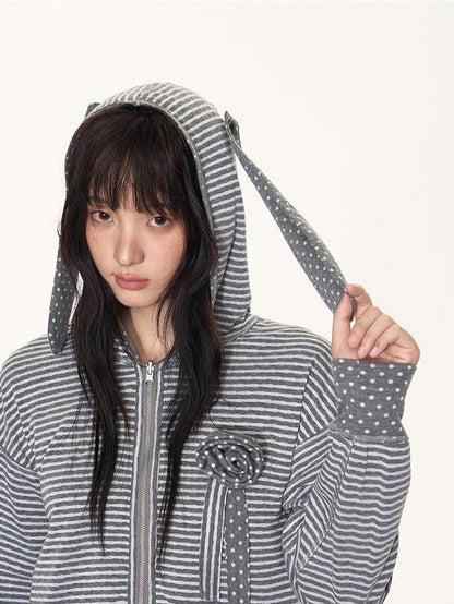 NAPSNAPS Polka Dot Reversible Rabbit Ear Zip Up Women&