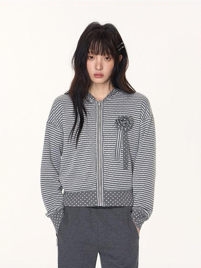 NAPSNAPS Polka Dot Reversible Rabbit Ear Zip Up Women&
