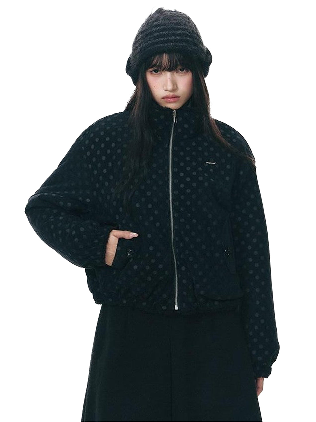 NAPSNAPS Polka Dot Reversible Stand Collar Women&