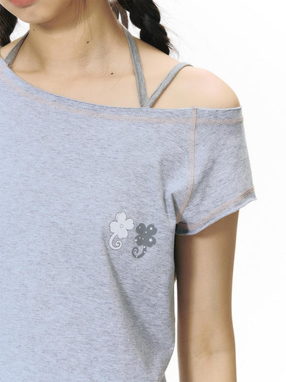 NAPSNAPS Printed Slanted Shoulder Frayed Neck Women&