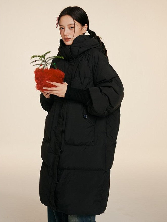 NAPSNAPS Puffer Zipper Patchwork Hooded Loose Women&