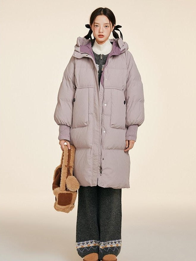 NAPSNAPS Puffer Zipper Patchwork Hooded Loose Women&