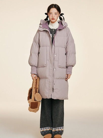 NAPSNAPS Puffer Zipper Patchwork Hooded Loose Women&