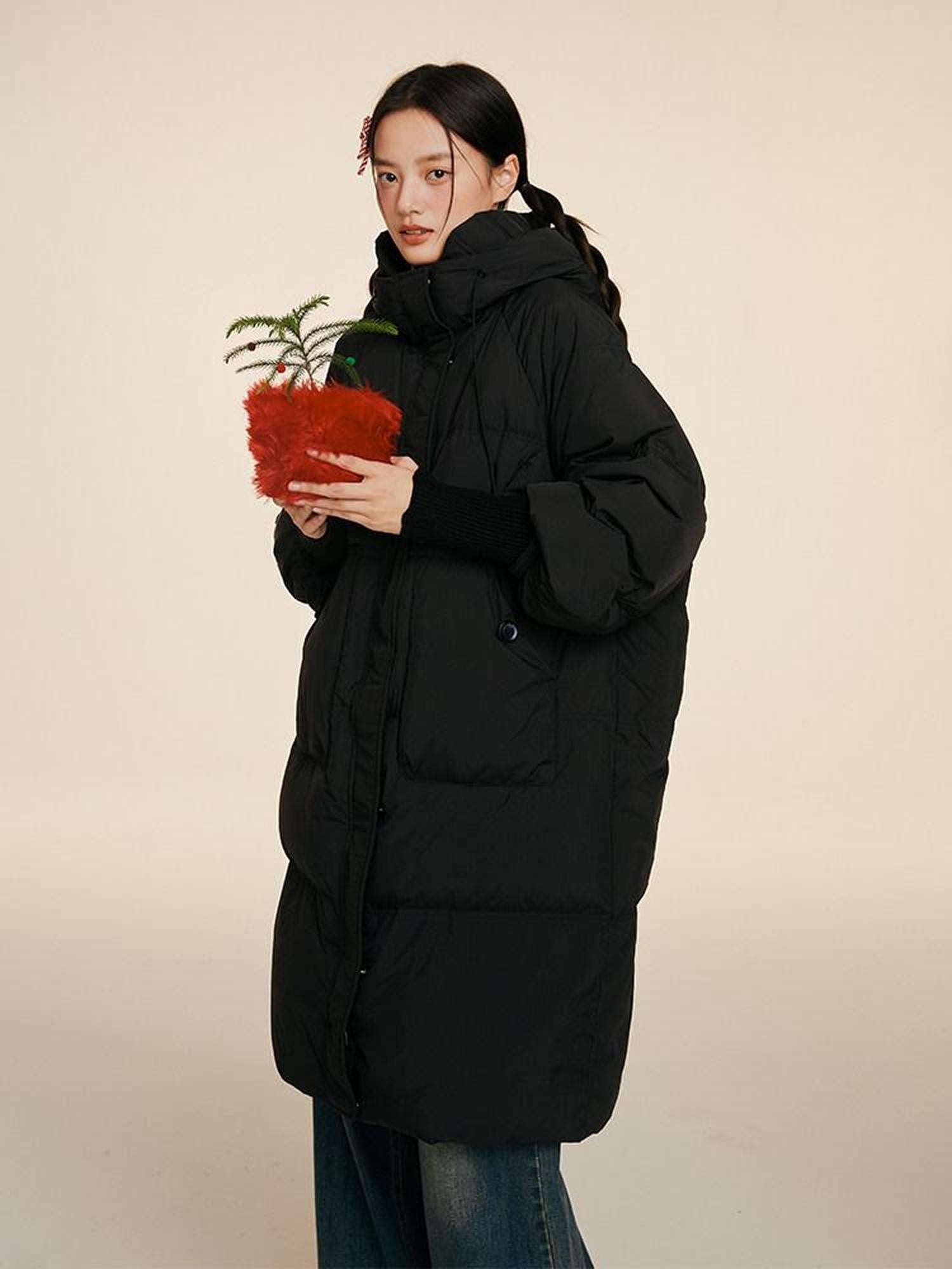 NAPSNAPS Puffer Zipper Patchwork Hooded Loose Women&