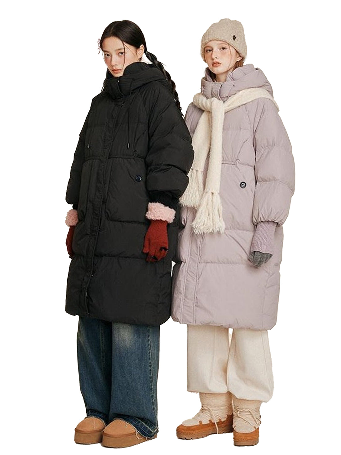 NAPSNAPS Puffer Zipper Patchwork Hooded Loose Women&