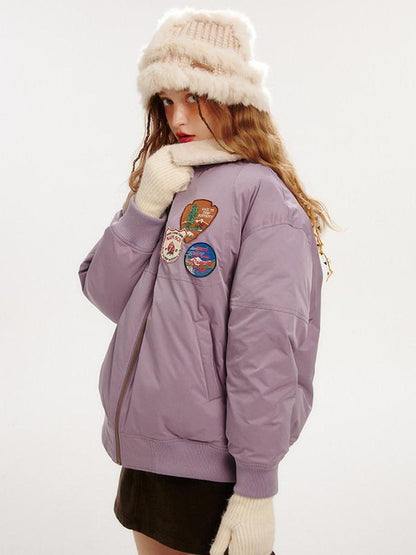 NAPSNAPS Purple Gray Fur Collar Detachable Hood Women&