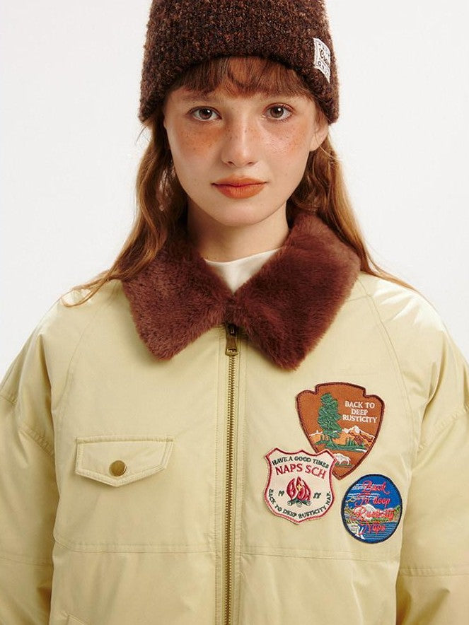 NAPSNAPS Purple Gray Fur Collar Detachable Hood Women&