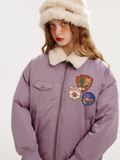 NAPSNAPS Purple Gray Fur Collar Detachable Hood Women&