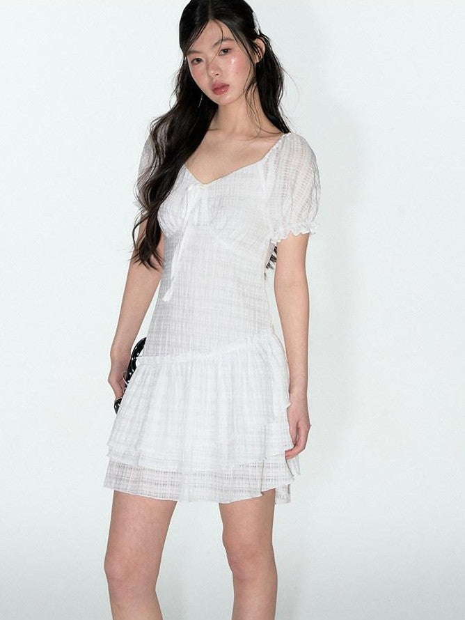 NAPSNAPS Purple Plaid Asymmetrical Double Layer V-neck Women&