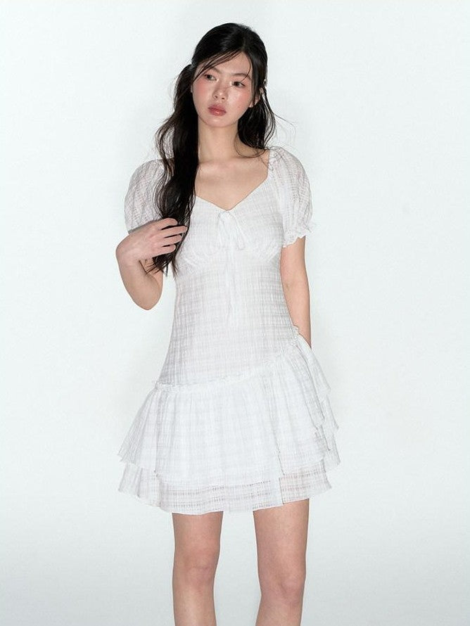 NAPSNAPS Purple Plaid Asymmetrical Double Layer V-neck Women&